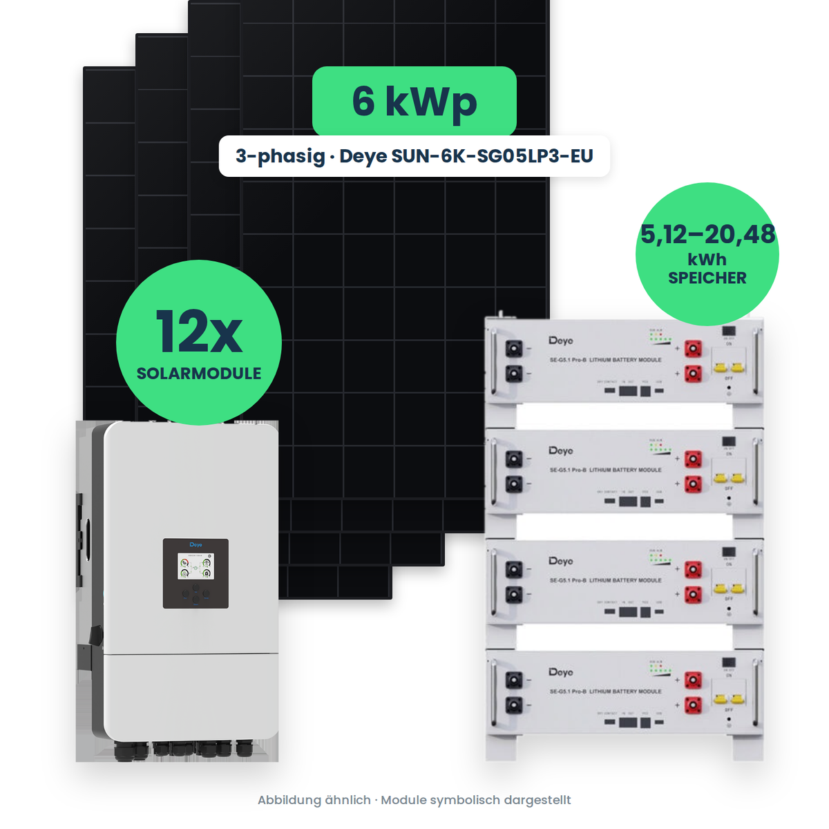 PV-Komplettset 6 kWp 3-ph. | 12× AIKO 500W Full Black + Deye SUN-6K-SG05LP3-EU