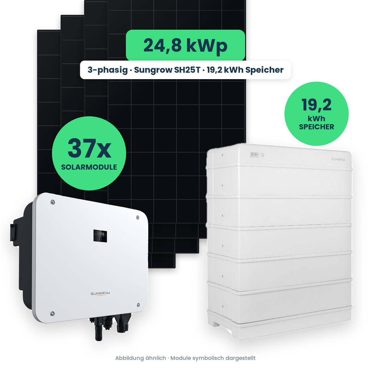 PV-Komplettset 24,8 kWp – 37× AIKO STELLAR 670W + Sungrow SH25T + Sungrow SBR192
