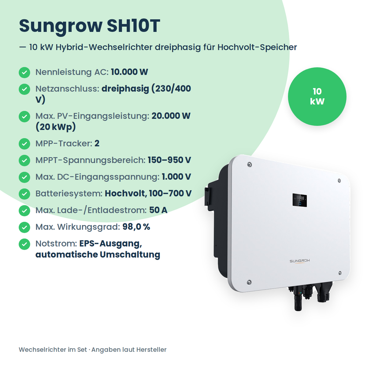 PV-Komplettset 10 kWp 3-ph. | 15× AIKO STELLAR 670W + Sungrow SH10T + Sungrow SBR096