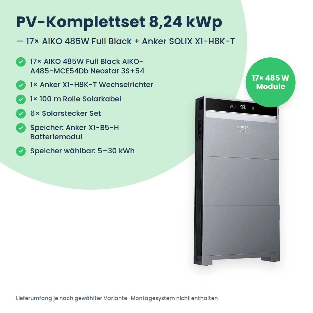 Lieferumfang PV-Komplettset 8,24 kWp 3-ph.