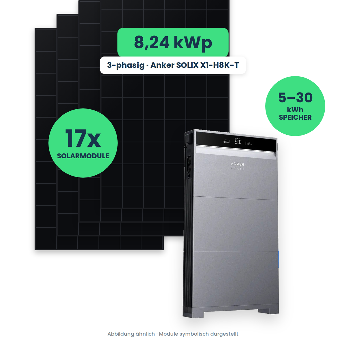 PV-Komplettset 8,24 kWp 3-ph. | 17× AIKO 485W Black Frame + Anker SOLIX X1-H8K-T
