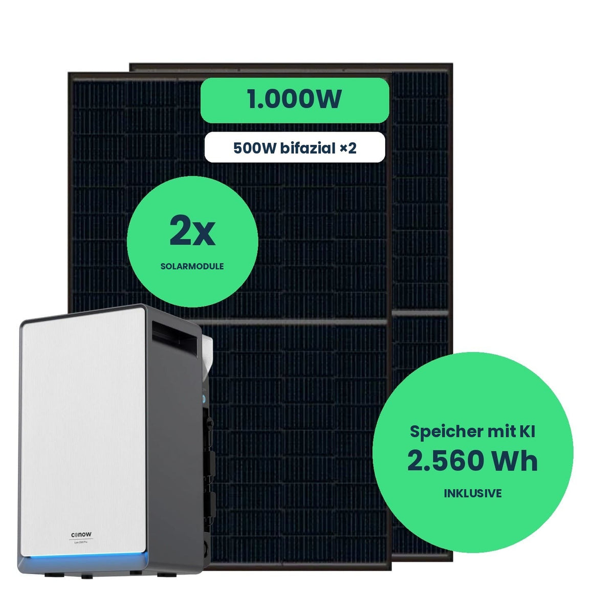 Balkonkraftwerk 1000W mit Speicher im Test: Conow Lyra 2500 Pro mit zwei Jolywood 500 W Solarmodulen