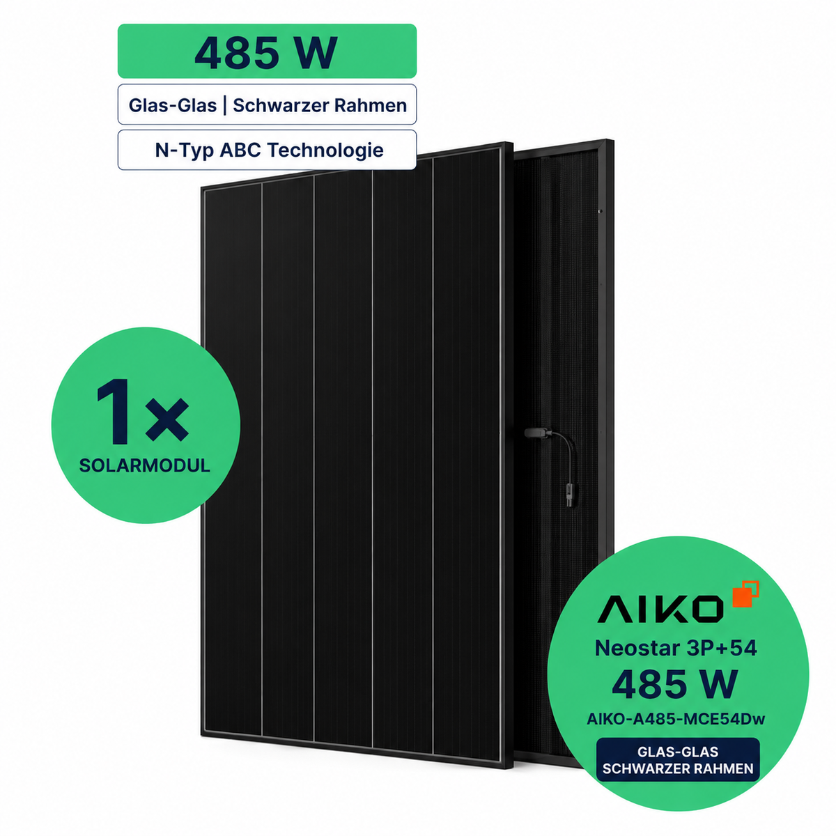AIKO Neostar 3P+54 485 W Glas-Glas Solarmodul, schwarzer Rahmen Palette 37 Stück