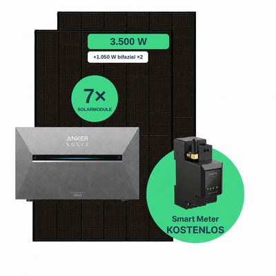 Balkonkraftwerk 3.500 W Komplettset mit 7 Solarmodulen (Jolywood 500 W bifazial), Anker SOLIX Solarbank 3 Pro und gratis Smart Meter