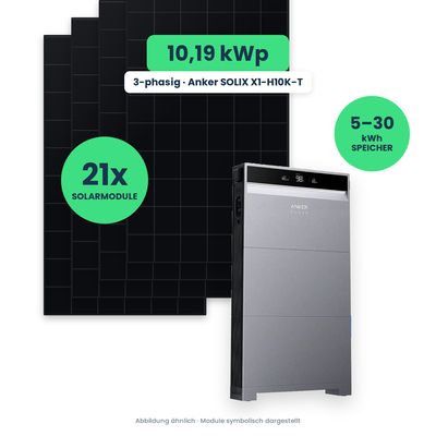 PV-Komplettset 10,19 kWp 3-ph. | 21× AIKO 485W Full Black + Anker SOLIX X1-H10K-T
