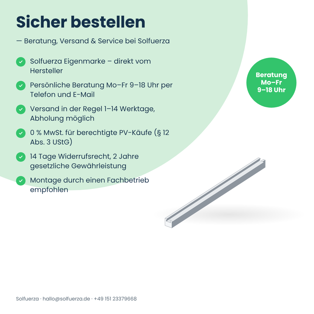 Solfuerza Montageschiene 4,2 m Aluminium für Schrägdach