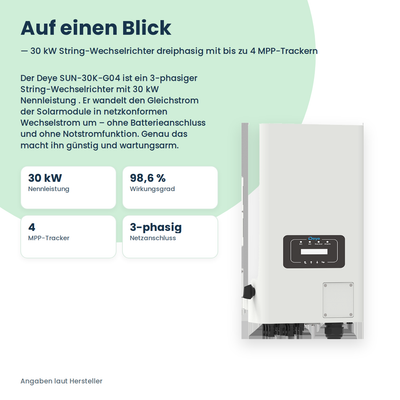 Deye SUN-30K-G04 – 30 kW String-Wechselrichter dreiphasig mit bis zu 4 MPP-Trackern